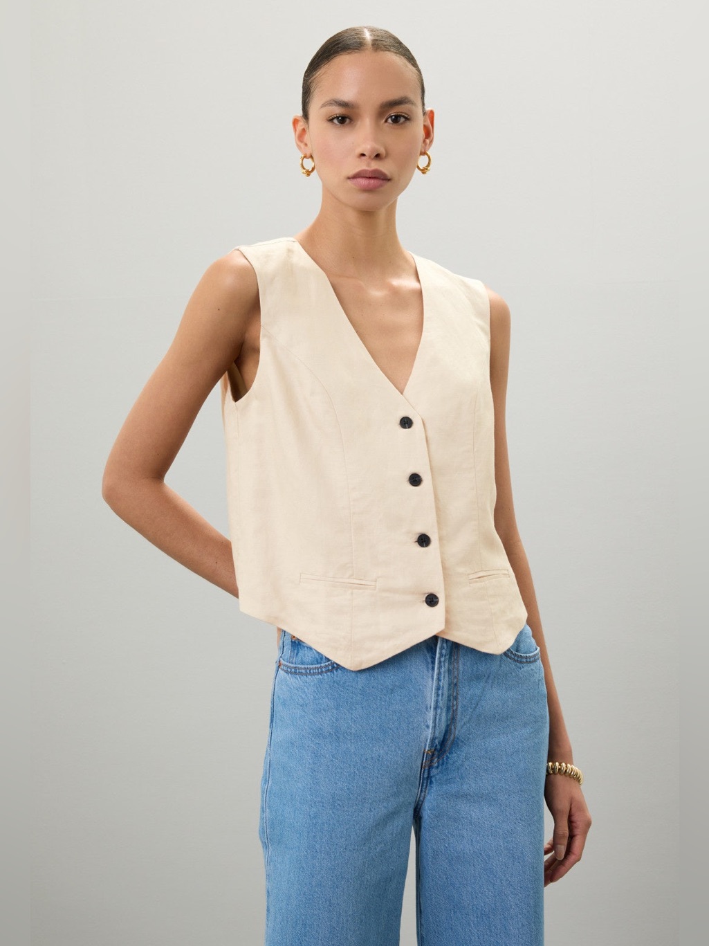 Love Cream V-Neck Button Front Vest
